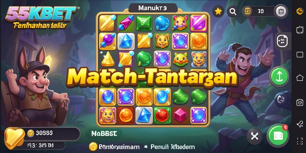 Tangkapan layar gameplay 55KBET yang menunjukkan aksi Match-3 yang seru.