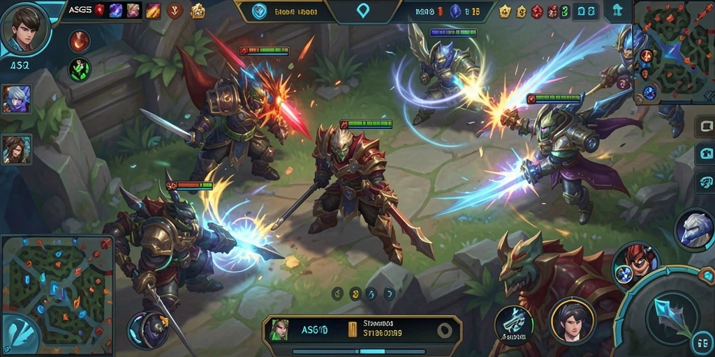 Screenshot gameplay ASG55 menampilkan aksi MOBA yang mendebarkan.