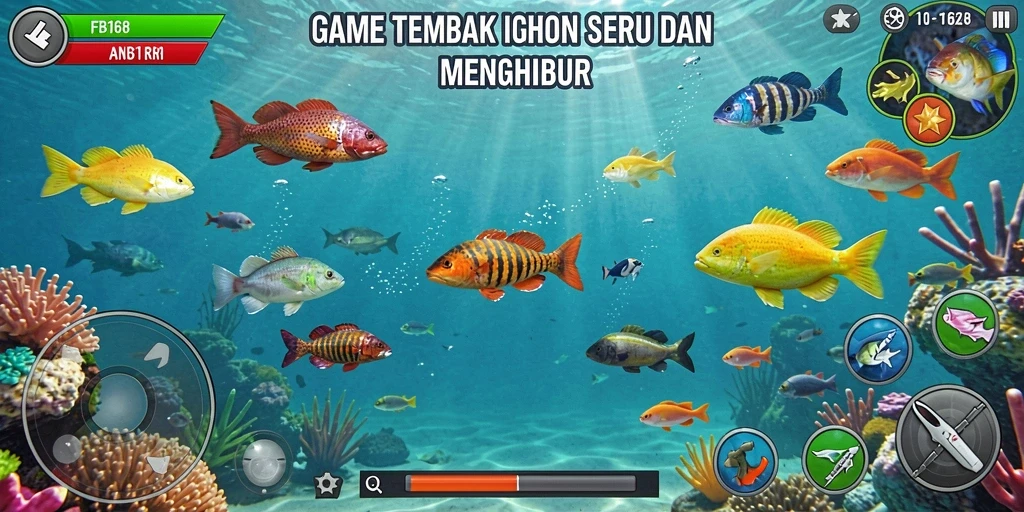 Tangkapan layar FB168 menunjukkan sensasi menangkap ikan di lautan yang penuh warna.