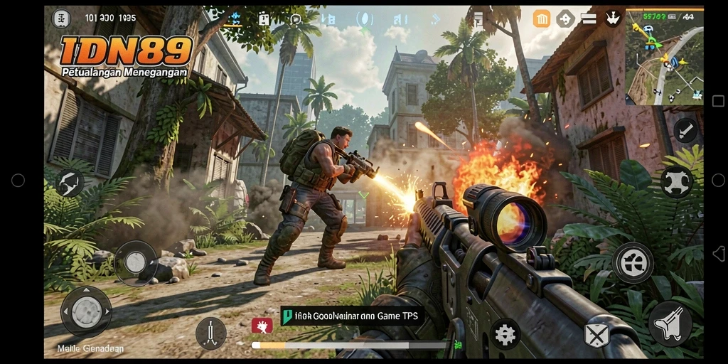 Tangkapan layar utama IDN89 menampilkan aksi seru dari gameplay TPS.