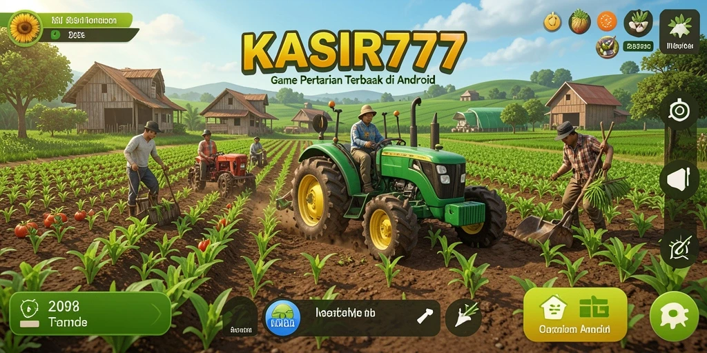 Tampilan gameplay KASIR777 dengan ladang subur dan aktivitas bertani.
