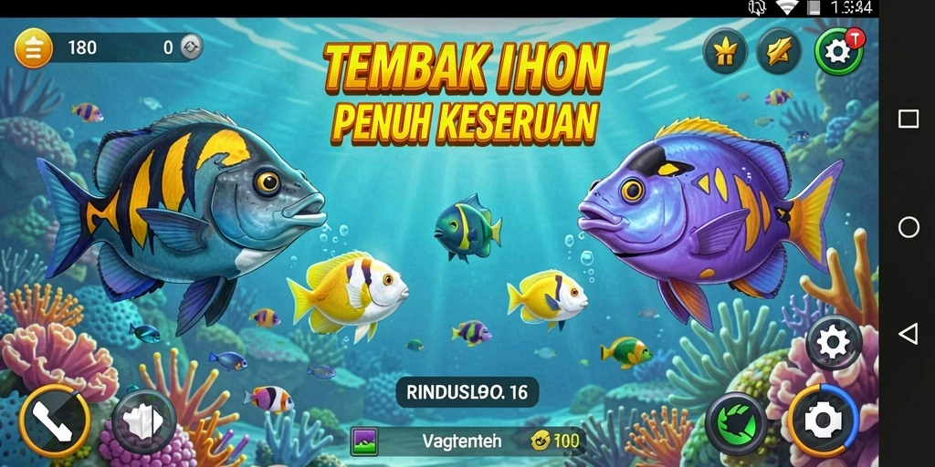 Tampilan gameplay seru dengan ikan berwarna-warni di RINDUSLOT.