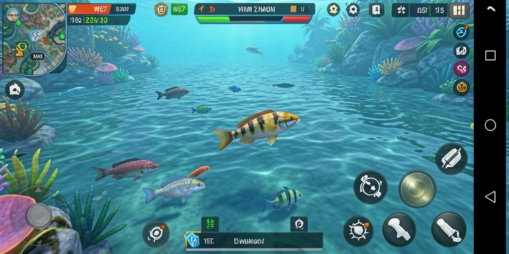 Screenshot gameplay W67 dengan aksi menembak ikan yang seru.