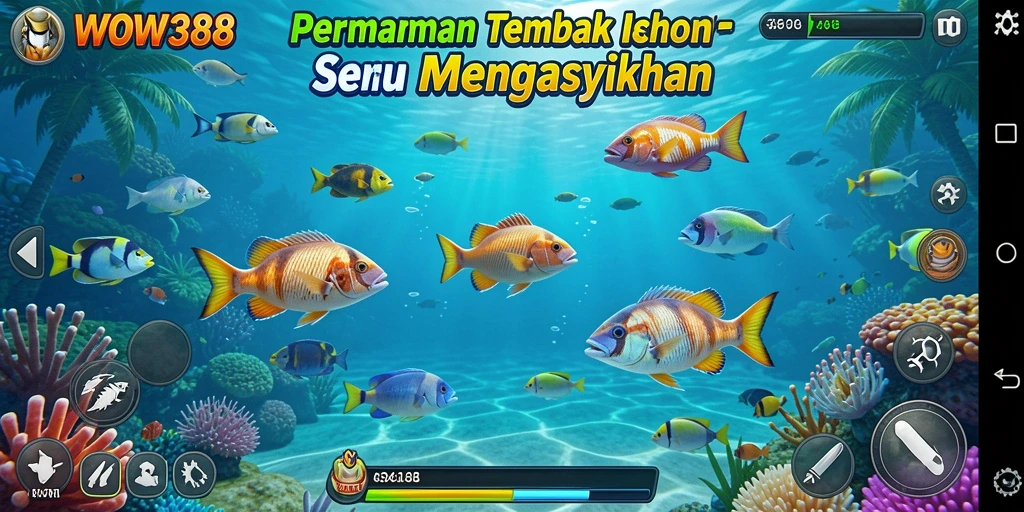 Screenshot gameplay WOW388 menampilkan aksi menembak ikan yang mendebarkan.